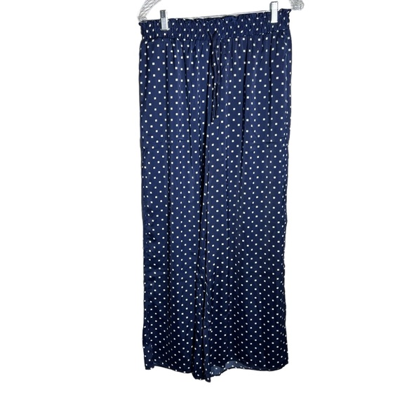 summersalt Pants - Summersalt Wide Leg Satin Polka Dot Navy Draw String Pant, Medium